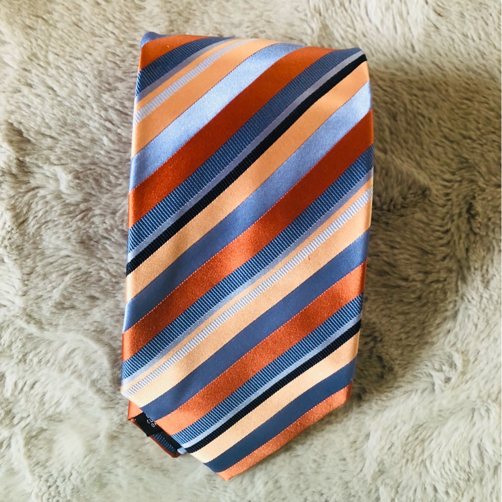 Y & G Striped Orange and Blue Men's Neck Tie